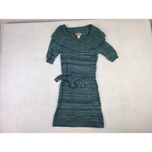 Vintage Y2K Mudd Cowl Neck Mini Knit‎ Sweater Dress Turquoise Green 2000s Size S